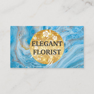 Carte De Visite Arrière - plan Floral Or Marbre bleu