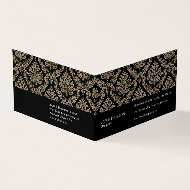 Carte De Visite Arrière - plan noir de modèle Damask (Extérieur)
