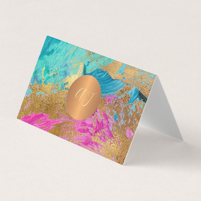 Carte De Visite Art Abstrait peinture moderne cuivre or monogramme (Devant)