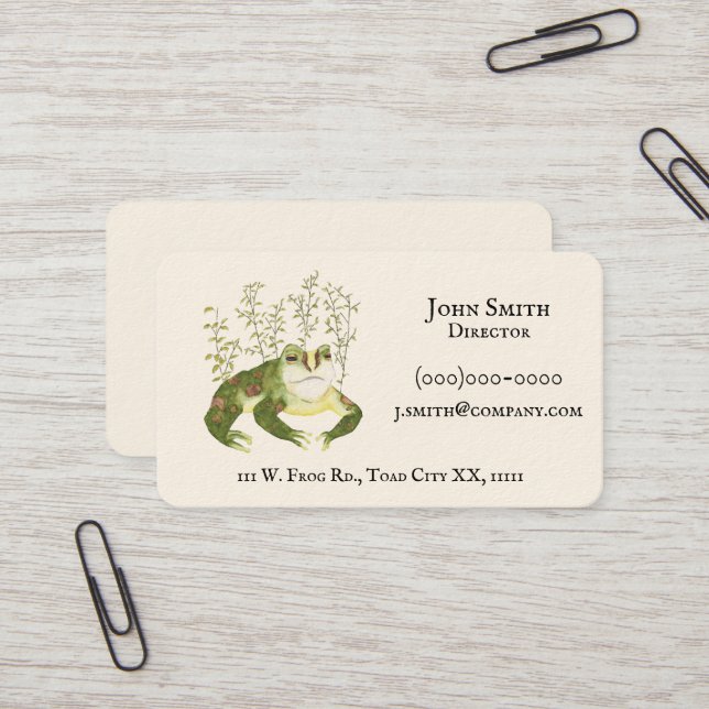 Carte De Visite Art animal rustique Amphibien Aquarelle Frog (Devant/Arrière en situation)