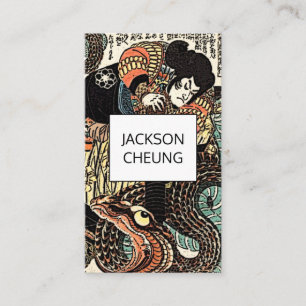 Carte De Visite Art Asiatique Japonais Samurai Warrier Serpent