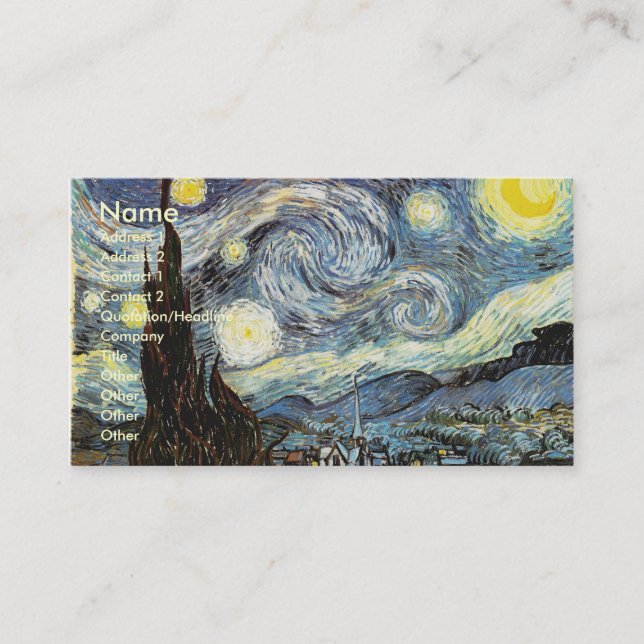 Carte De Visite Art de nuit Van Gogh Starry (Devant)