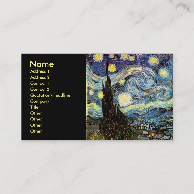 Carte De Visite Art de nuit Van Gogh Starry (Devant)