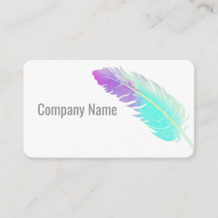 Carte De Visite Art de plumes bleu et violet de style aquarelle