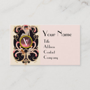 Carte De Visite ART DÉCO BEAUTÉ MODE Pink GEMSTONE MONOGRAMME