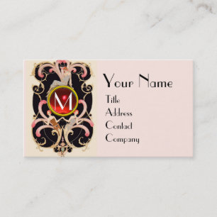 CARTE DE VISITE ART DÉCO BEAUTÉ MODE ROUGE RUBY GEMSTONE MONOGRAMM