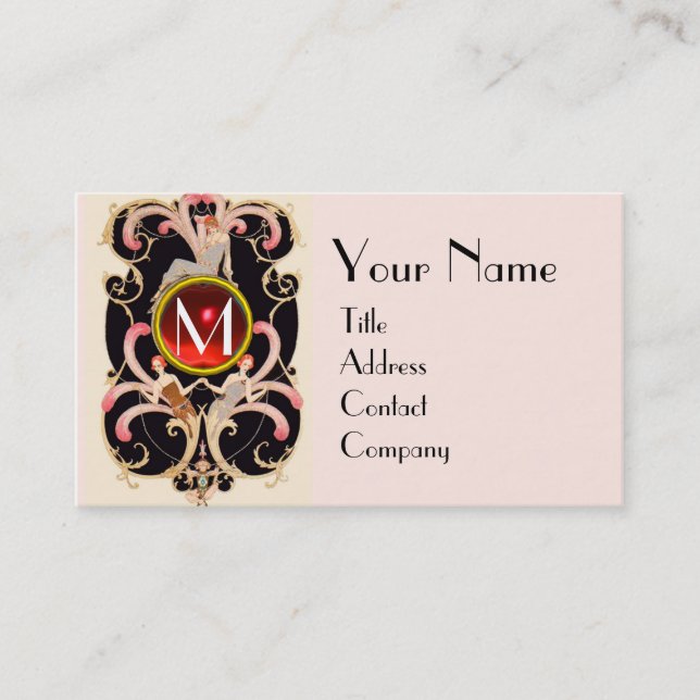 CARTE DE VISITE ART DÉCO BEAUTÉ MODE ROUGE RUBY GEMSTONE MONOGRAMM (Devant)