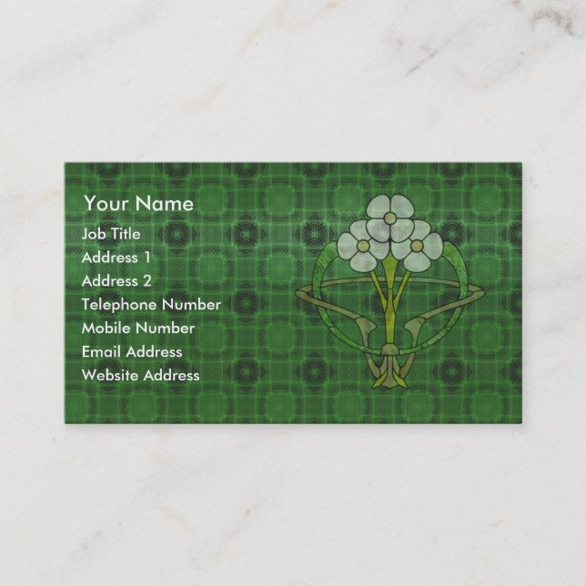 Carte De Visite Art déco celtique design floral trois fleurs blanc (Devant)