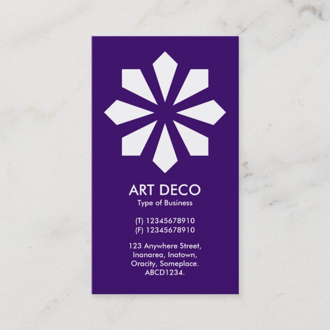 Carte De Visite Art Déco Flower Star - Deep Purple 330066 (Devant)