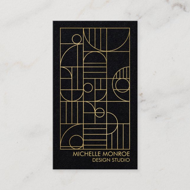 Carte De Visite Art Déco Géométrique moderne Faux Gold/Black Paper (Devant)