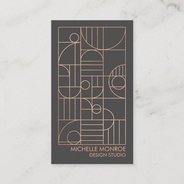 Carte De Visite Art Déco géométrique moderne Faux Rose Or/gris (Devant)