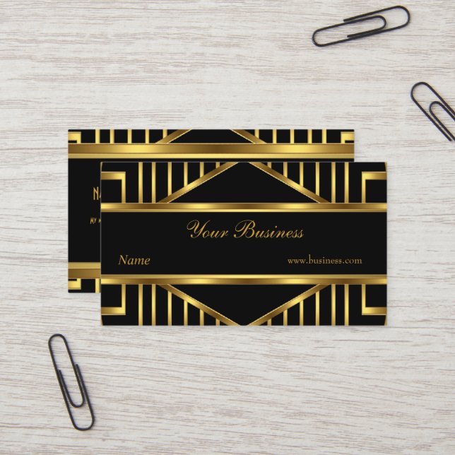 Carte De Visite Art Déco Gold Black Stripe élégant Classy (Devant/Arrière en situation)