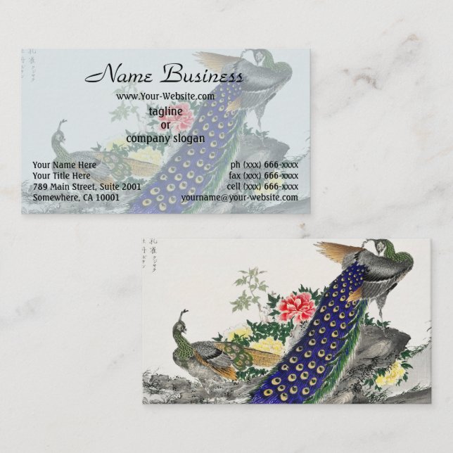 Carte De Visite Art japonais, Peacock et Peony par Numata Kashu (Devant / Derrière)