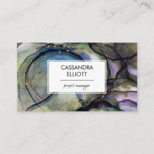 Carte De Visite Art Liquide Abstrait Blue Purple & Gold Alcohol