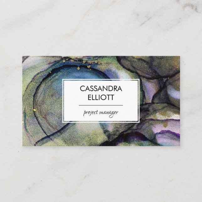 Carte De Visite Art Liquide Abstrait Blue Purple & Gold Alcohol (Devant)