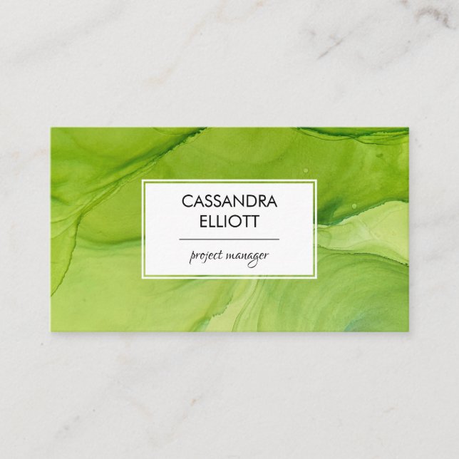Carte De Visite Art Liquide de l'encre verte Abstraite (Devant)
