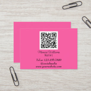Carte De Visite Art Nail Féminin QR Code Scannable Neon rose