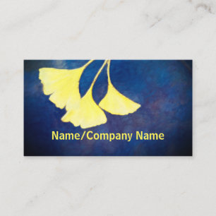 Carte De Visite art nature Ginkgo jaune feuilles sur bleu