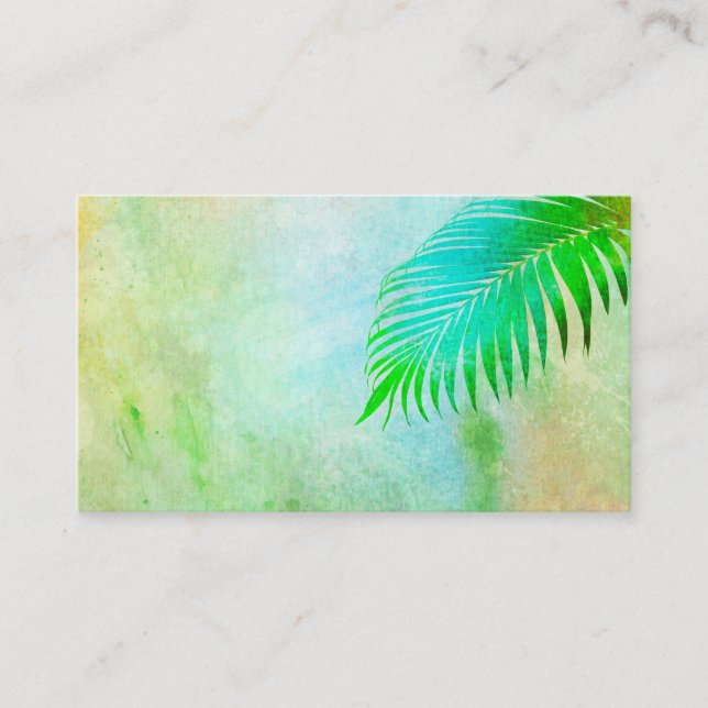 Carte De Visite art tropical aquarelle feuille de palme design (Devant)