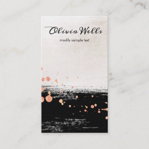 Carte De Visite Artisan Black Brushstroke Rose Gold Splatter