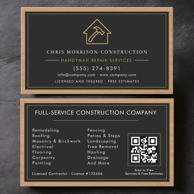 Carte de visite artisan bois QR Code Construction  (Créateur téléchargé)