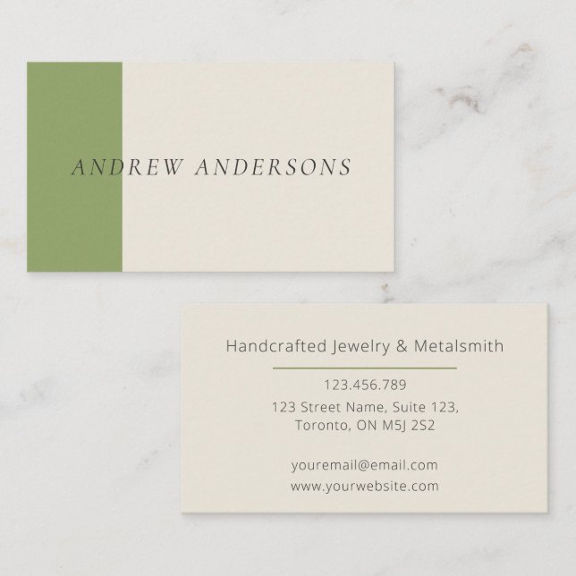 Carte De Visite Artisan Business Card Sage Minimalist Maker Card (Devant / Derrière)