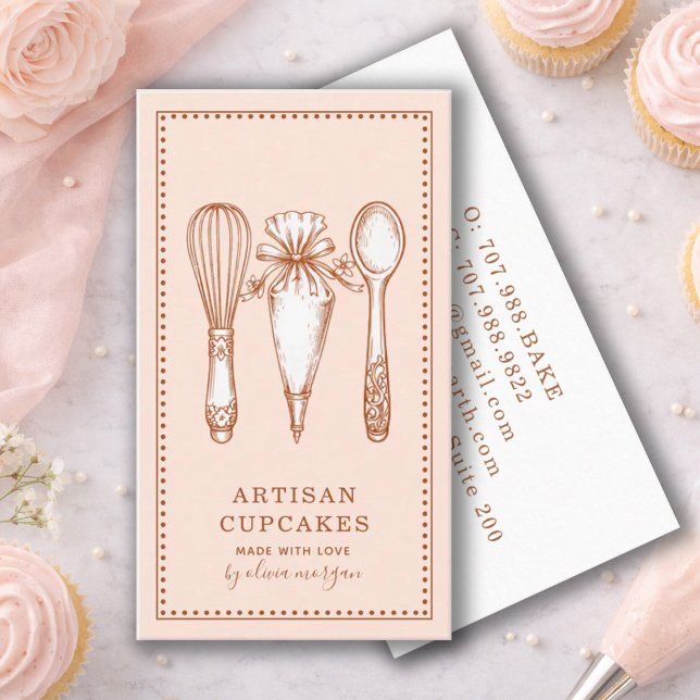 Carte De Visite Artisan Cupcake Bakery Baking Utensils (Créateur téléchargé)