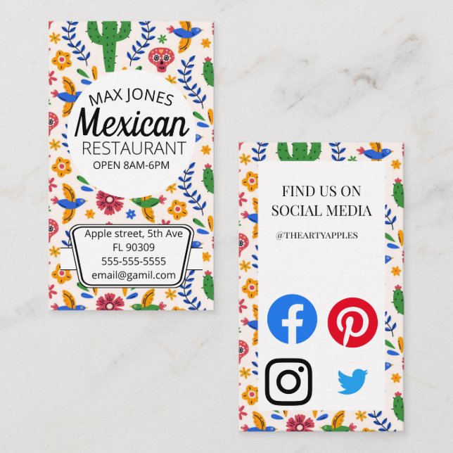 Carte De Visite artisanat mexicain de fruits alimentaires (Devant / Derrière)