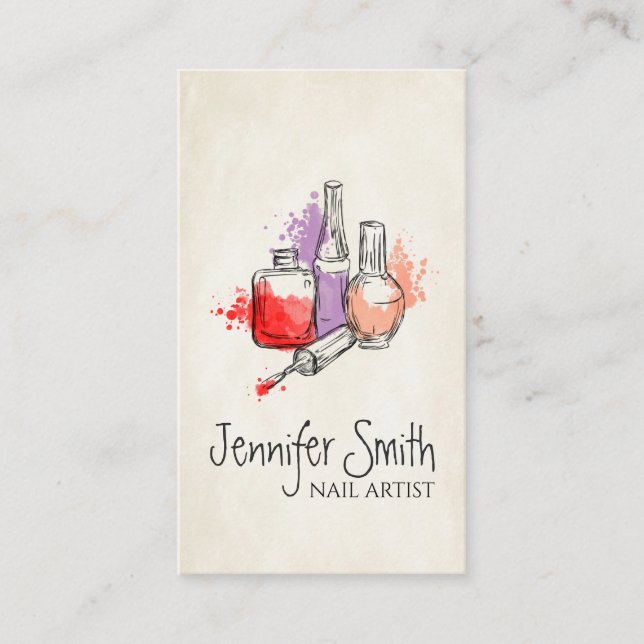 Carte De Visite Artiste à ongles - Aquarelle Clou Art polonais (Devant)