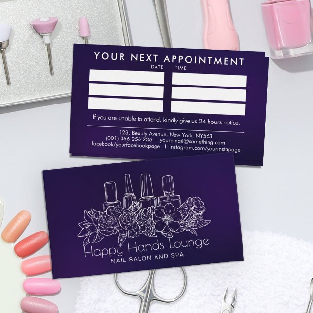 Carte De Visite Artiste à ongles - illustration d'art à ligne flor (Créateur téléchargé)