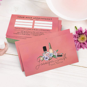 Carte De Visite Artiste à ongles - Illustration florale d'aquarell