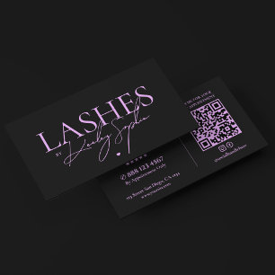 Carte De Visite Artiste de Cils Minimal Monogramme Noir Violet