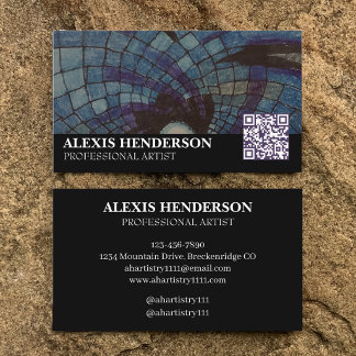 Carte De Visite Artiste de code QR simple abstrait noir et blanc