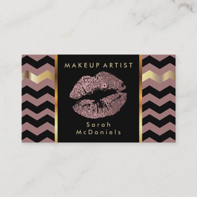 Carte De Visite Artiste de maquillage aux accents d'or Chevron (Devant)