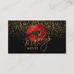 Carte De Visite Artiste de maquillage avec Confetti Or & Lèvres r