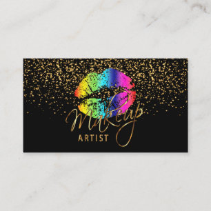 Carte De Visite Artiste de maquillage avec Gold Confetti & Rainbow