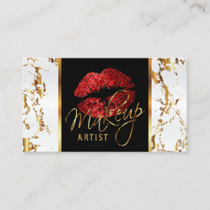 Carte De Visite Artiste de maquillage avec Marbre blanc Gold & Red