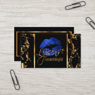 Carte De Visite Artiste de maquillage avec marbre or & bleu Accent