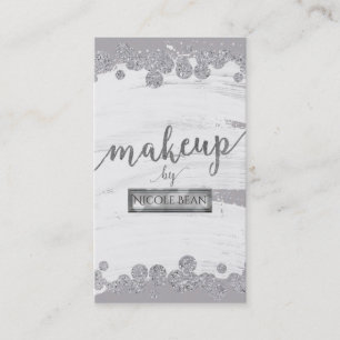 Carte De Visite Artiste de Maquillage Blanc Gris & Argent Paillett