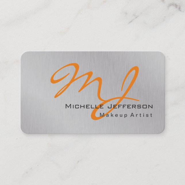 Carte De Visite Artiste de maquillage branché Silver Grey Orange M (Devant)