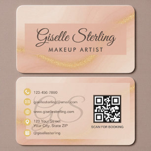 Carte De Visite Artiste de Maquillage Code QR Beige Doré Neutre