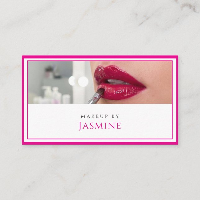 Carte De Visite Artiste de Maquillage Code QR Fuchsia Or Luxueux  (Devant)