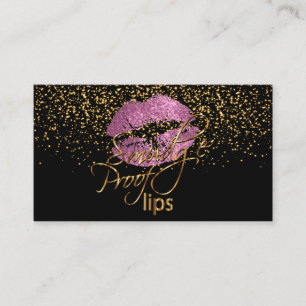Carte De Visite Artiste de maquillage - Confetti d'or et lèvres ro