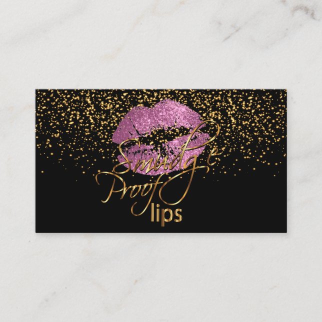 Carte De Visite Artiste de maquillage - Confetti d'or et lèvres ro (Devant)
