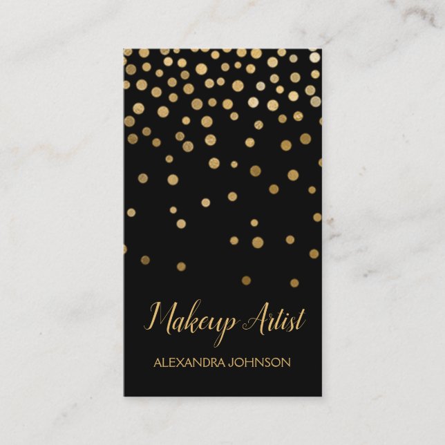 Carte De Visite Artiste de maquillage Confetti noir et or (Devant)
