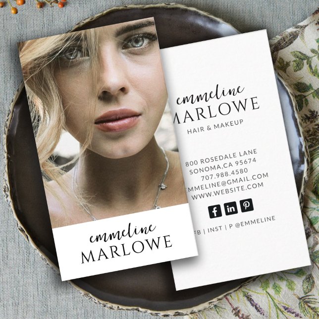 Carte De Visite Artiste de maquillage de cheveux moderne photo pro (Créateur téléchargé)