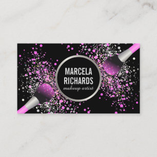 Carte De Visite Artiste de maquillage de Confetti rose et argenté