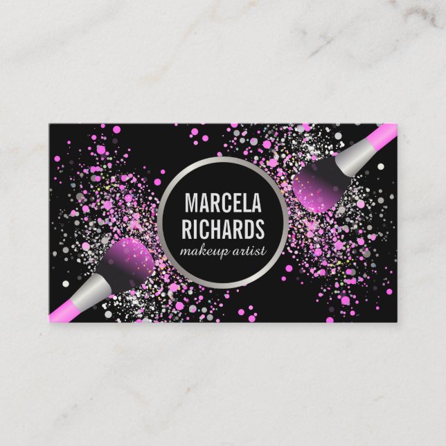 Carte De Visite Artiste de maquillage de Confetti rose et argenté (Devant)