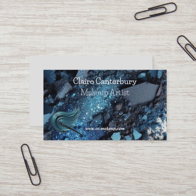 Carte De Visite Artiste de maquillage en verre bleu vibrant (Devant/Arrière en situation)