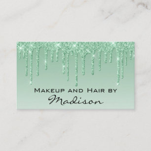 Carte De Visite Artiste de Maquillage Glam Green Dripping Glitter